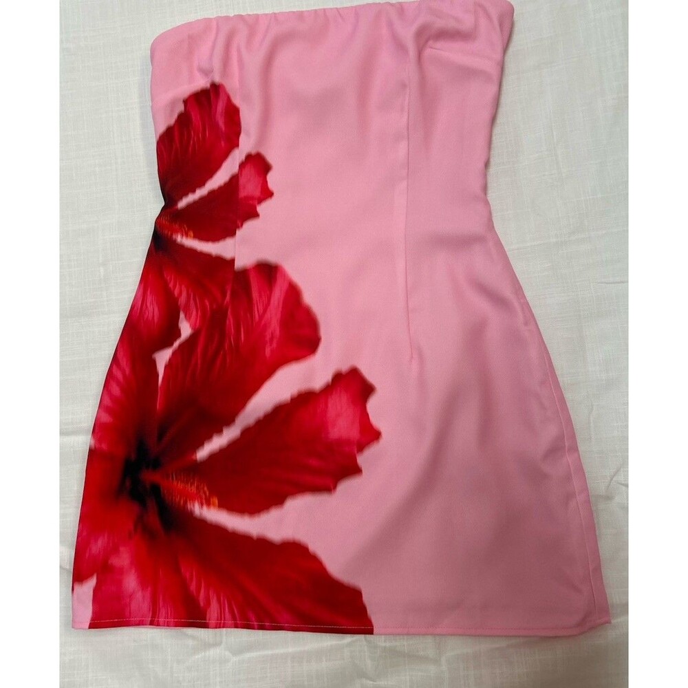 beginning boutique Temmie Pink Hibiscus Strapless Mini Dress XS - 2 - Picture 6 of 12